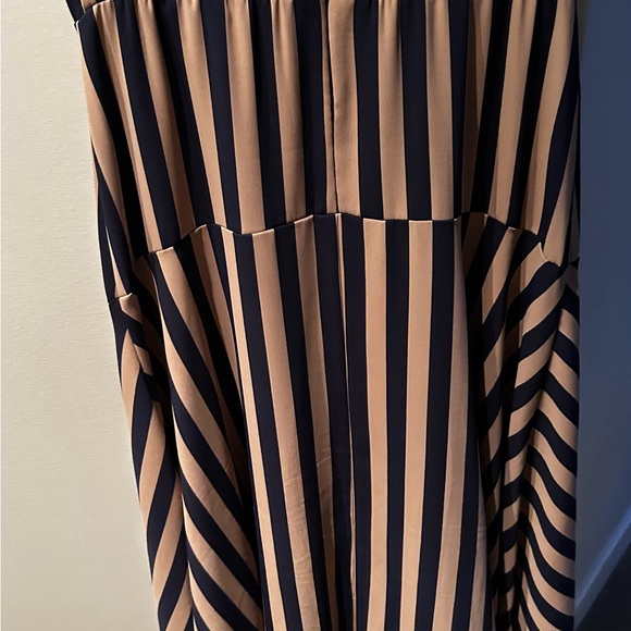 Joseph Ribkoff Midnight Blue-Beige Striped Fit & Flare Dress Style - Picture 6 of 11